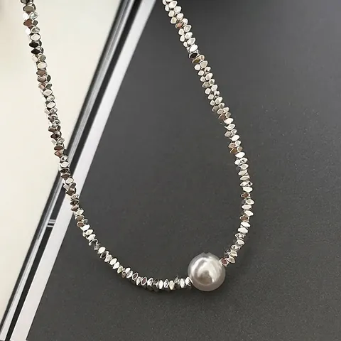 Collana Di Künstliche Perle In Lega Da Donna Künstliche Perle D'Argento Geometriche Girocollo A Strati Gioielli Estetici Regalo