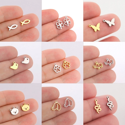 Roestvrijstalen Dieren Charms Hangers Voor Sieraden Maken DIY Accessoires Verguld Mini Vis Vogel Poot Olifant