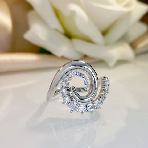 Lussuoso Anello a Spirale in Rame con Zirconia per Donna Moda Effetto Smalto Goccia d'Olio Cerchio Geometrico Anello Aperto