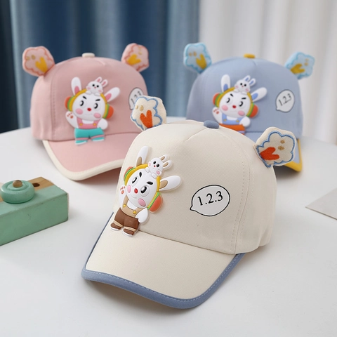 Cute Rabbit Kids Baseball Cap Cotton Blend 3D Ear Cartoon Sun Hat For Toddler Boys Girls Outdoor Adjustable Peaked Cap