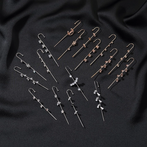 Women's Minimalist Copper Inlaid Zirconia Ear Wrap Crawler Earrings Personalized Hip Hop Star Heart Letter Ear Cuff Jewelry