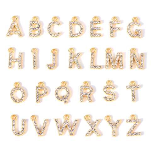 Alphabet Letter Charms Alloy Rhinestone For DIY Jewelry Making Necklaces Earrings Gold Color Sparkly Initial Pendants