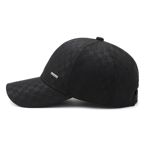 Men Baseball Cap Polyester Checkerboard Grid Pattern Outdoor Casual Sport Sun Hat Adjustable Metal Buckle Vintage Style