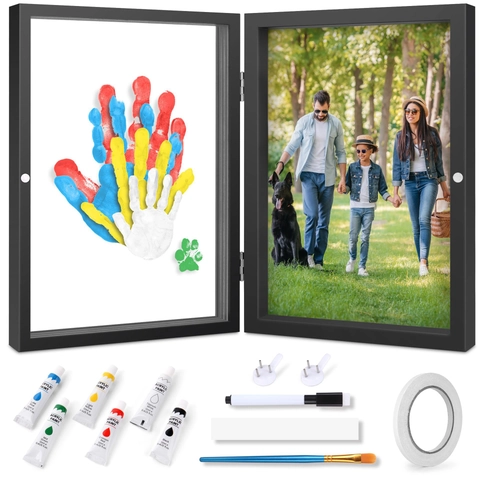 DIY Family Handprint Photo Frame MDF Double Folding Memory Keepsake With Acrylic Paint Brushes Marker Pen For Home Decor