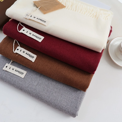 Women Winter Warm Cashmere-like Scarf Solid Color Tassel Fringe Scarf Elegant Soft Knitted Shawl Wrap For Commuting Outdoor