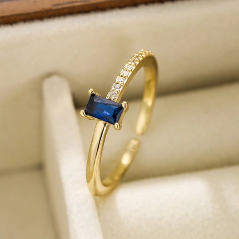 Bague Ouverte Élégante En Zircon Rectangulaire Cuivre Plaqué Or Ajustable Géométrique Micro Pavé Bijoux Pour Femmes