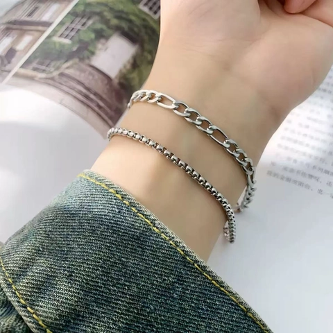 Double Layer Alloy Chain Bracelet Figaro And Box Chain Hip Hop Punk Simple Metal Jewelry For Men