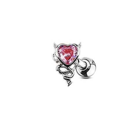 Pink Heart Zircon Devil Body Piercing Jewelry Stainless Steel Belly Button Ring Nose Stud Lip Ring Nipple Ring Earring
