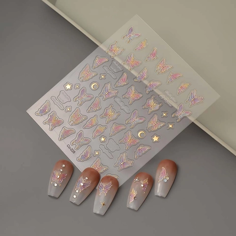 5D Embossed Nail Art Stickers Butterfly Flower Gold Stamping Adhesive Manicure DIY Decorations For Women Stylish