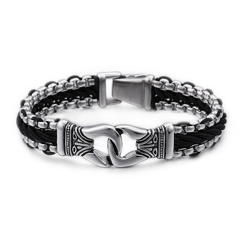 Herren Geflochtenes Armband Mehrlagig 316L Edelstahl Kette Vintage Punk Street Schmuck Accessoire