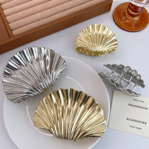 Pinza De Pelo Concha Metal Tiburón Moda Brillante Minimalista Estilo Francés Accesorio Para El Cabello Mujeres Niñas