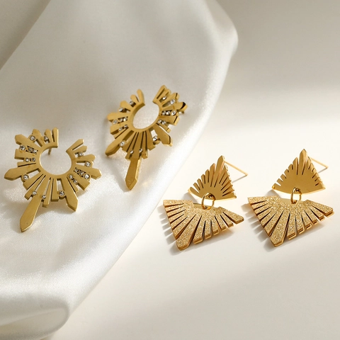 Unregelmäßige Geometrische Tropfenohrringe Edelstahl Vergoldet Mit Strass Minimalistischer Luxusstil Für Damen