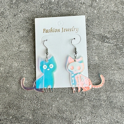 Holografische Acryl Katten Oorbellen Halloween Skelet Iriserende Gothische Punk Sieraden Met Metalen Haak Voor Dames