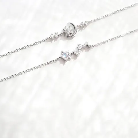 Korean Style Star Moon Copper Rhinestone Bracelet For Women Bestie Gift Light Luxury Elegant Silver Color Adjustable Chain Bracelet