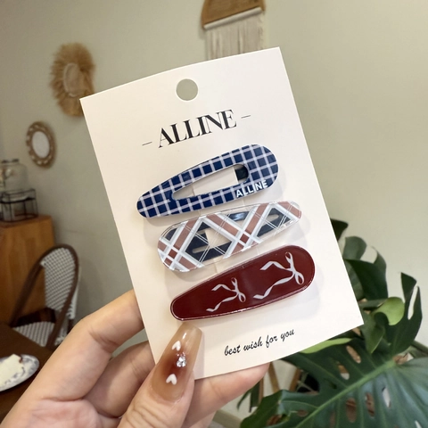 Snap Hair Clips Acetate Bow Plaid Bangs Side Clips Sweet Vintage Style Accessories For Women
