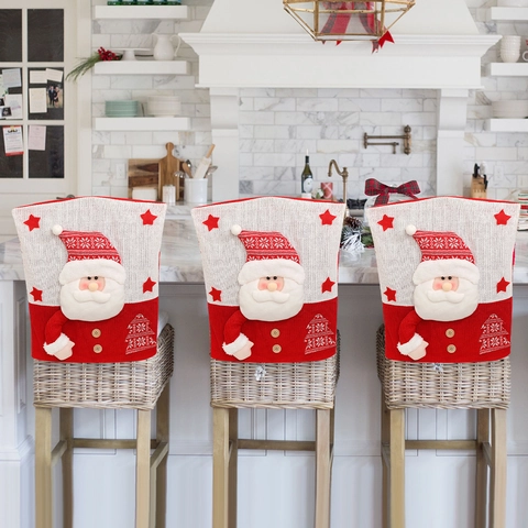 Christmas Chair Back Covers Knitted 3D Santa Snowman Reindeer Cartoon Decor For Kitchen Dining Room Festive Party Atmosphere