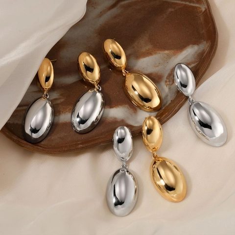 Vintage Edelstahl Wassertropfen Oval Ohrringe Vergoldet Anlauffrei Wasserdicht Schmuck Für Frauen