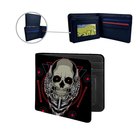 Bifold Wallet PU Leather Skull Print Multi Card Slots ID Window Punk Gothic Streetwear For Men Boys