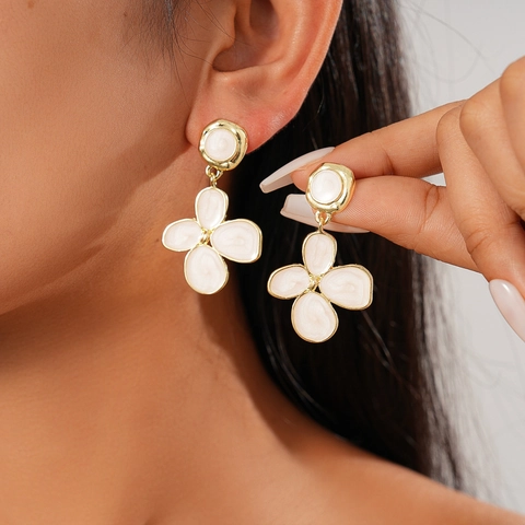 Vintage Flower Drop Earrings Enamel Drip Oil With 925 Sterling Silver Earring Post For Women Elegant Floral Jewelry