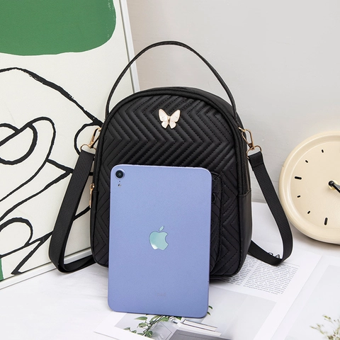 Mode Damen Gestepptes Chevron Mini Rucksack PU Leder Süße Schmetterling Dekor Kleine Reise Schule Tasche Für Mädchen