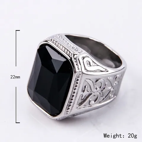 Vintage Titanium Steel Square Rhinestone Ring For Men Women Large Rectangular Gemstone Inlaid Electroplated Fashion Jewelry Hand Ring Finger Accessory