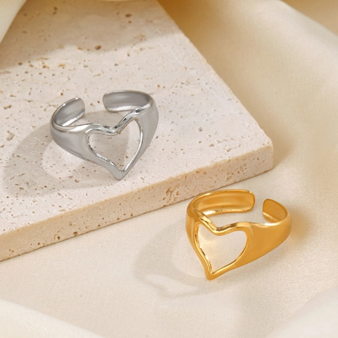 Anillo Abierto En Forma De Corazón Hueco De Acero Inoxidable Ajustable Diseño De Nicho Joyas De Moda Para Mujeres Estilo Minimalista