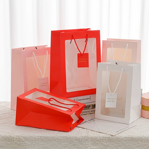 Bolsa De Regalo Portatil Con Ventana Transparente Para Juguetes De Peluche Embalaje De Oso De Peluche Boda Fiesta Favor Bolso De Mano Bolsa De Papel Cartulina Con Asas