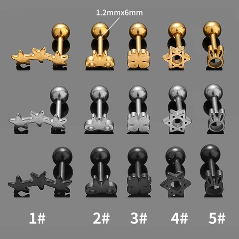 316L Stainless Steel Ear Piercing Studs Star Clover Bow Hexagram Rabbit Shapes Screw Ball Back Minimalist Body Jewelry