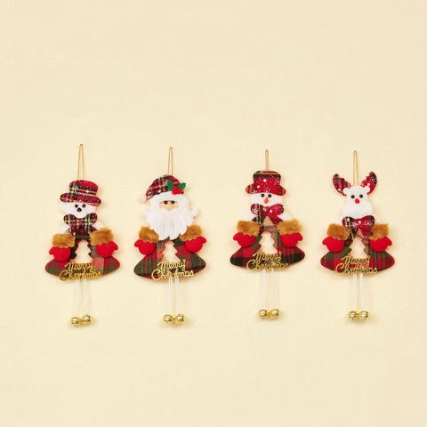 Pendenti Natalizi Tessuto Scozzese Forma Albero Ornamenti Da Appendere Con Campanellini Babbo Natale Pupazzo Di Neve Renna Orso
