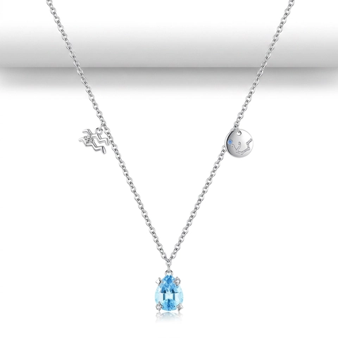 925 Sterling Silver Aquarius Zodiac Necklace Pear Shaped Blue Stone Water Drop Constellation Pendant Jewelry For Women
