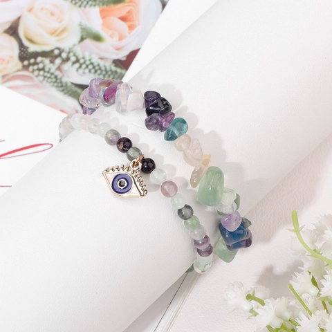 Pulsera de Cuentas de Mal de Ojo de Ágata Natural Grava Irregular para Hombres Mujeres Joyería de Piedra Elástica