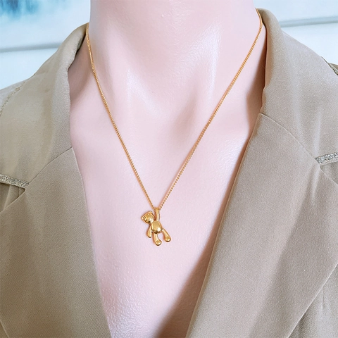 Cute 3D Bear Pendant Necklace Titanium Steel 18K Gold Plated Polished Cartoon Animal Jewelry For Women