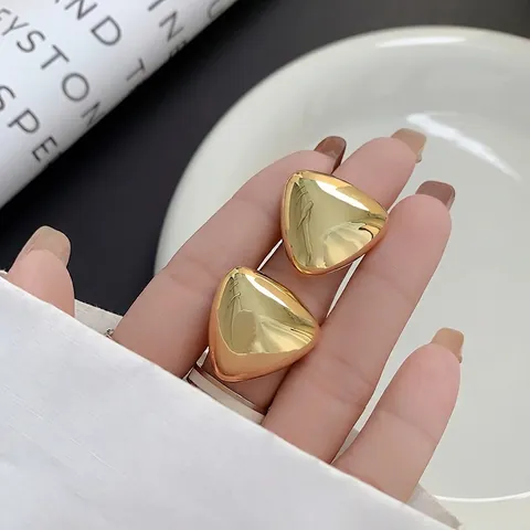 Triangle Stud Earrings With 925 Sterling Silver Earring Post 18K Gold Plated Copper Polished Minimalist Jewelry Women