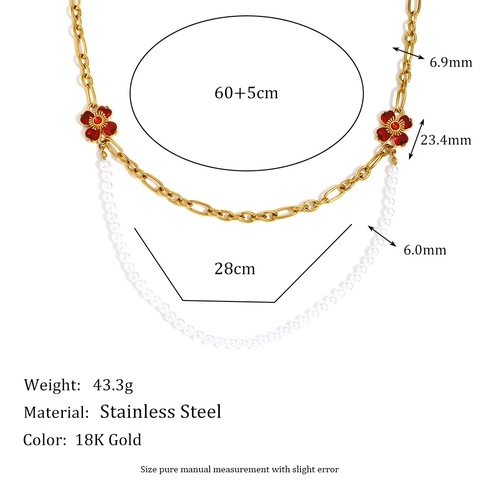 Double Layer Necklace Stainless Steel 18K Gold Plated Imitation Artificial Pearl Flower Pendant Irregular Chain Fashion Jewelry For Women