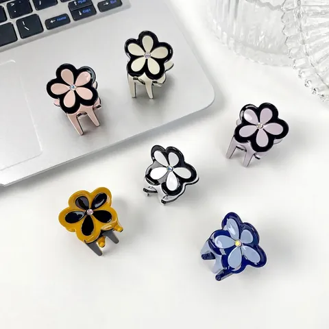 Pince À Cheveux Fleur En Acétate Mini Petite Strass Doux Élégant Double Couche Color Block Accessoire Cheveux Femme