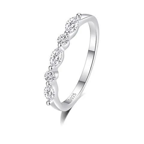925 Sterling Silver Ring For Women Marquise And Round Cubic Zirconia Eternity Band Stackable Chic Minimalist Jewelry