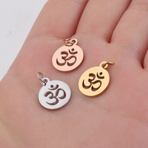 Colgante De Símbolo Om Hueco Acero Inoxidable 304 Redondo Yoga Espiritual DIY Fabricación De Joyas Accesorio