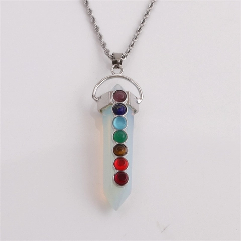 Chakra Collier Pendentif Pierre De Guérison Naturelle Résine Pilier Hexagonal Coeur Arbre De Vie Chaîne Torsadée Acier Inox