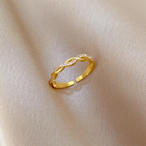 Elegante Anillo De Latón Con Circón Microengastado Anillo Abierto Ajustable Mujer Diseño De Cruz Retorcida Joyería De Moda