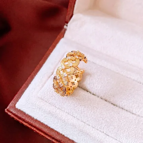 Hollow Circular Open Ring Copper 18K Gold Plated Zircon Retro Exquisite Jewelry Women Adjustable