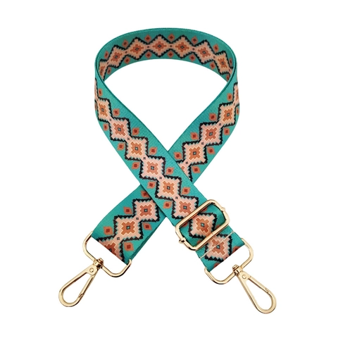 Adjustable Wide Bag Strap Colorful Ethnic Bohemian Geometric Polyester Replacement Shoulder Webbing Belt Metal Buckles