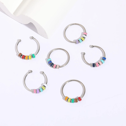 Bague Spinner en Émail Plaqué Or Blanc 14k Cuivre Perles Rotatives Colorées Bague Ouverte Réglable pour Femme Bijoux de Mode