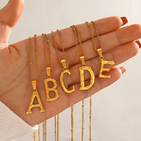 Collier Pendentif Lettre en Acier Inoxydable Minimaliste Pour Femmes Bijoux En Chaîne À Billes Plaqués Or De Haute Qualité Lettre Initiale