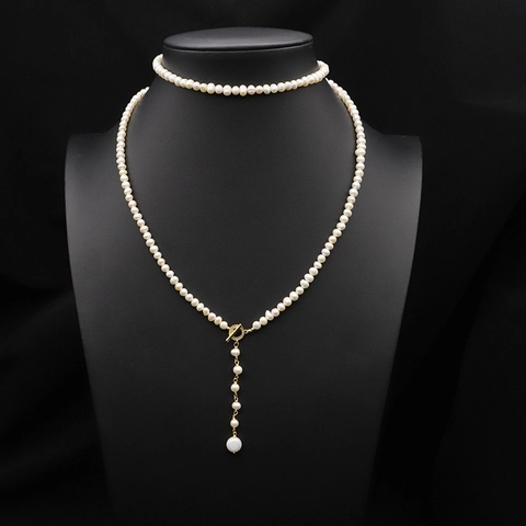 GLSEEVO Collier Long en Perles d'Eau Douce Vintage pour Femmes Élégant Chaîne de Pull en Alliage Plaqué Or avec Gland en Y