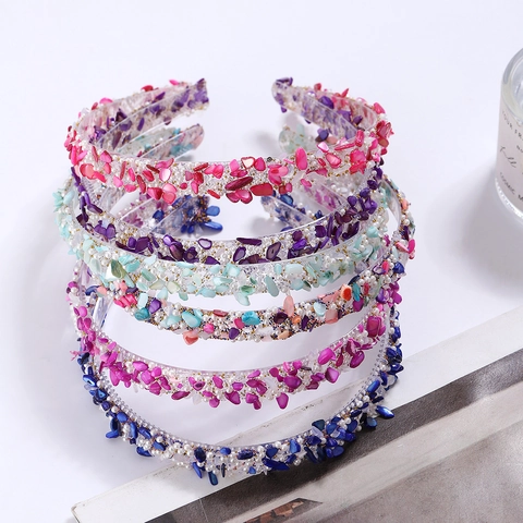 Cerchietto E Pettine Per Capelli In Plastica Con Pietre Colorate E Künstliche Perle Stile Pastorale Elegante Accessori Capelli Donna