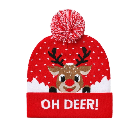 Femmes Hommes Bonnet en Tricot de Noël Avec Pompon Hiver Chaud Acrylique Bonnet à Revers Festif Renne Bonhomme de Neige Motif Chapeau