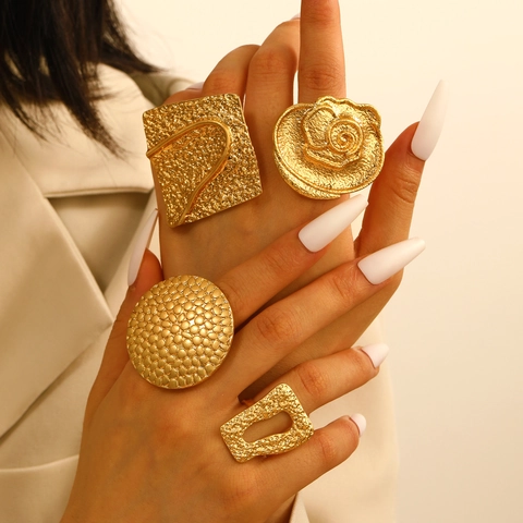 Vintage Chunky Rings For Women Alloy Stainless Steel Geometric Irregular Adjustable Open Finger Ring Heart Flower Jewelry