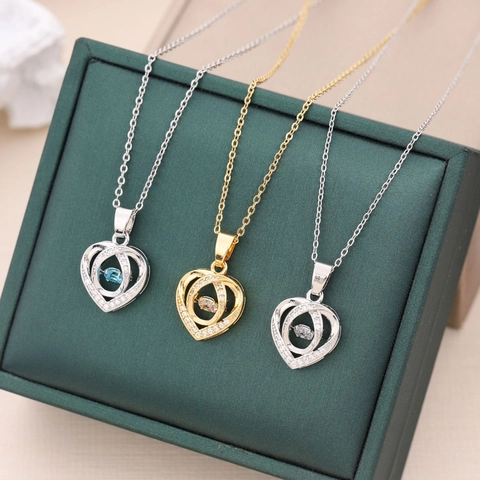 Herz Anhänger Halskette Funkelnde Zirkon Kupfer Eingelegt Titan Stahl Elegant Schmuck Für Damen Valentinstag Geschenk
