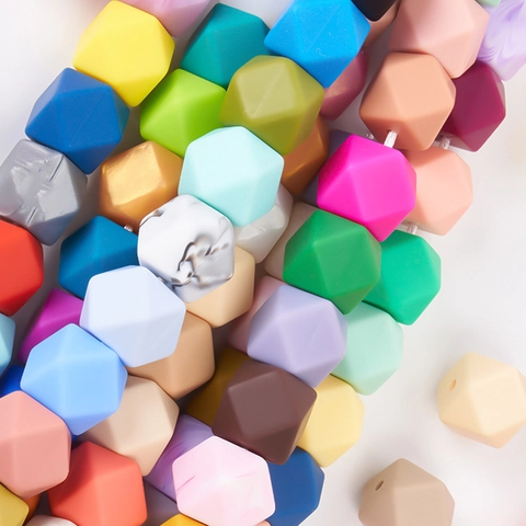 Silicone Loose Beads Geometric Hexagonal Octagonal Teether Beads For DIY Baby Teething Jewelry Accessories Colorful BPA Free