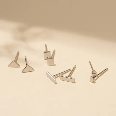 Pendientes de Botón Geométricos Minimalistas de Acero Inoxidable para Hombre Mujer Oro Plata Negro Strass Redondo Cuadrado Triángulo